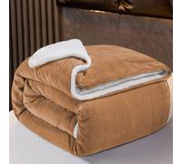 (Camel -Sherpa Fleece) King Sherpa Fleece Blanket Throw Bed Sofa Couch UK