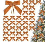 Camel Velvet Christmas Bows Ornaments - 30 Pcs, Small Velvet Bows for Christmas Tree Garland, Gifts Wrapping, Home Wedding Party Decoration (3.5 × 3.5 Inch)