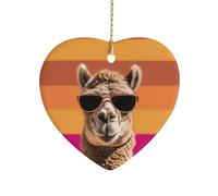 Camel Wearing Sunglasses Ceramic Christmas Ornament Heart Porcelain Hanging Pendant for Xmas Tree Decor Farmhouse Holiday Keepsake Gift for Home Office Decoration