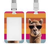 Camel Wearing Sunglasses ID Badge Holder with Lanyard Vertical Badge Reel Clip Durable Clear Window Name Tag ABS Plastic Push-Pull Design ID Card Holder for Office, Nurses, Employees