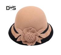 (camel) Women Retro Beanie 3D Flower Decor Dome Contrast Color Short Brim Cold Weather Thermal Hat Dating Shopping Party Headwear