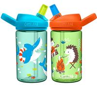 Camelback 2 Eddy+ Kids Straw Bottles - Summer Sharks & Camping Hedgehogs/Twin Pack Children Child Boy Girl Junior Infant Drink Water Juice Cup BPA Free Reusable Eco Friendly Plant Based School Flask