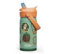 CamelBak Thrive Flip Straw Kids Bite Valve Stainless Steel Water Bottle Camp Badges, 12oz