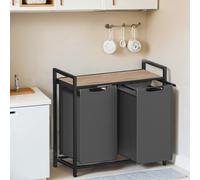 (CamelBrown,Grey) Clothes Hamper with 2 Compartments, Removable Liner Bags, Laundry Basket, Shelf