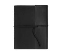 CamelFibre Journals Handmade Black Leather Journal Notebook with Unlined Paper, Vintage Leather Travel Diary/Notepad for Women Men (5 x 7 Inches)