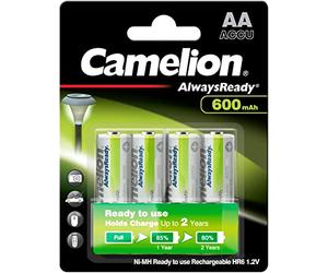 Camelion NH-AA600ARBP4 HR6/AA/Mignon 600?mAh 17406406?Ni-MH Battery?-?Pack of 4, Chrome