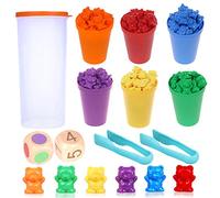 camelize 71 Pack Colour Sorting Toys for Toddlers,Montessori Maths Toy | Colourful Rainbow Bear Counting Game, Matching Cups, Dice and Tweezers, Educational Games for Maths Skills