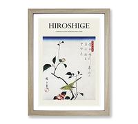 Camellia & A Nightingale By Utagawa Hiroshige Exhibition Museum Asian Japanese Framed Wall Art Print, Ready to Hang Picture for Living Room Bedroom Home Office Décor, Oak A2 (64 x 46 cm)