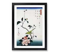 Camellia & a Nightingale by Utagawa Hiroshige Framed Print | A2 Black Framed Wall Art | Ready to Hang | Asian Floral Picture | Living Room Bedroom Lounge Office