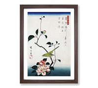 Camellia & a Nightingale by Utagawa Hiroshige Framed Print | A2 Walnut Framed Wall Art | Ready to Hang | Asian Floral Picture | Living Room Bedroom Lounge Office