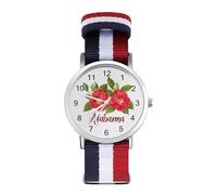 Camellia Alabama State Flower Custom Quartz Watches Arabic Numerals Wrist Watch with Adjustable Strap for Men Women