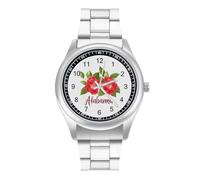 Camellia Alabama State Flower Fashion Quartz Wrist Watch Stainless Steel Wristwatches with Arabic Numerals for Men Women