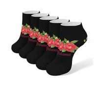 Camellia Alabama State Flower Men's Ankle Low Socks 5 Pack Non Slip Flat Boat Breathable Athletic Socks for Women