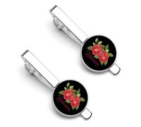 Camellia Alabama State Flower Tie Clips for Men Classic Necktie Tie Bar 2 Pack Clasp Clips Gifts for Anniversary Business