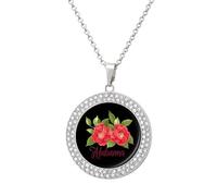 Camellia Alabama State Flower Women's Custom Pendant Necklace Round Diamond Necklaces Jewelry Gifts for Men Birthday