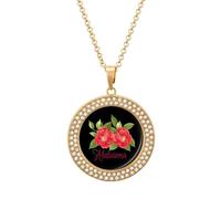 Camellia Alabama State Flower Women's Custom Pendant Necklace Round Diamond Necklaces Jewelry Gifts for Men Birthday