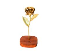 Camellia Bees Bronze Rose with Wooden Base, Handmade Metal Flower for 8th Wedding, Forever Rose for Wife Husband Couple, Home Decor Sculpture (8th Bronze)