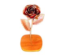 Camellia Bees Copper Rose with Wooden Base, Handmade Metal Flower Gift for 7th Wedding Anniversary, Forever Rose for Wife Husband Couple, Home Decor (7th Copper)
