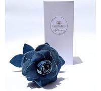 Camellia Bees Cotton Rose, Handmade Cotton Denim Rose Gift for Wife, Husband, Couple, 2nd 2 Year Anniversary Cotton Flower Gift (Blue)
