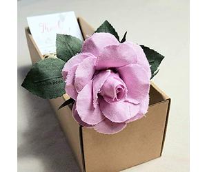 Camellia Bees Linen Rose 4th Year Wedding Gift. Handmade Linen Rose for Valentine's Day, Mother's Day. Single Long stem Linen Cotton Flower (Pink)