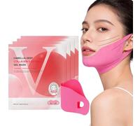 Camellia Deep Collagen V Lifting Gel Mask, 4 Pcs | Double Chin Reducer & Neck Firming Mask for Sagging Skin | Cooling & Depuffing Jawline&Chin Strap, Instant Tightening&Face Sculpting,Korean Skin Care