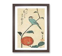 Camellia Flowers & A Bird By Utagawa Hiroshige Asian Japanese Framed Print | A2 Walnut Framed Wall Art | Ready to Hang | Asian Floral Picture | Living Room Bedroom Lounge Office