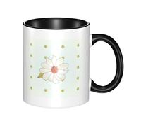 Camellia in bloom Coffee Mugs Set Double Color Ceramic Cups 11oz Flat Bottom Stoneware Black Print Mugs Personalized Gift