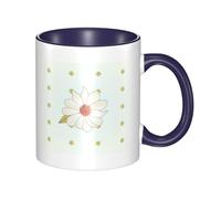 Camellia in bloom Coffee Mugs Set Double Color Ceramic Cups 11oz Flat Bottom Stoneware Navy Blue Print Mugs Personalized Gift