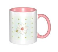 Camellia in bloom Coffee Mugs Set Double Color Ceramic Cups 11oz Flat Bottom Stoneware Pink Print Mugs Personalized Gift