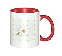 Camellia in bloom Coffee Mugs Set Double Color Ceramic Cups 11oz Flat Bottom Stoneware Red Print Mugs Personalized Gift