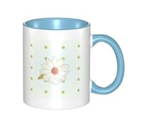Camellia in bloom Coffee Mugs Set Double Color Ceramic Cups 11oz Flat Bottom Stoneware Sky Blue Print Mugs Personalized Gift