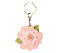 Camellia Leather Keychain Holder Compatible with AirTag, Cute GPS Tracker Case Protective Cover for Keys Handbag Backpack Luggage Pet Collar