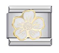 Camellia White Gold Flower Rose Cham Silver Italian 9mm Link Stainless Steel Bracelet Charm Compatible With Nomination