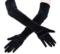 Camelliass Long Black Velvet Gloves 21" Evening Elbow Length 1920s Flapper Wedding Prom Opera Halloween Party Dance for Women