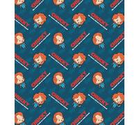 Camelot Fabrics - Chucky Child’s Play Halloween Cotton Fabric by 0.5 Metres 44'' Wide, Teal Color, 100% Cotton Children's Craft Licensed Fabric for Quilting, Crafts, Sewing, Dressmaking