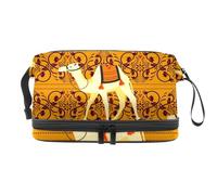 Camels and Ethnic Oriental Decorative Double Layer Cosmetic Bag for Women and Girls, Travel Toiletry Bag Makeup Handy Pouch Organiser Bag with Brush Compartment