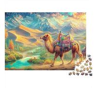 Camels in Desert-mountain Vibrant Setting 1000-Piece Jigsaw Puzzle Desert-style Camel Classic Educational Game for Family Puzzle Time 52x38cm/1000pcs
