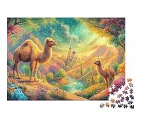Camels near Castle in Vibrant Landscape 1000-Piece Jigsaw Puzzle Desert-style Camel Brainteasing Challenge for All Ages 38x26cm/1000pcs