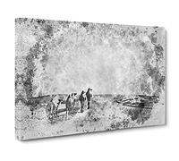 Camels On The Move In Abstract Modern Art Canvas Wall Art Print Ready to Hang, Framed Picture for Living Room Bedroom Home Office Décor, 24x16 Inch (60x40 cm)