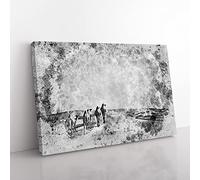 Camels On The Move In Abstract Modern Art Canvas Wall Art Print Ready to Hang, Framed Picture for Living Room Bedroom Home Office Décor, 60x40 cm (24x16 Inch)