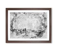 Camels On The Move In Abstract Modern Art Framed Print | A3 Walnut Framed Wall Art | Ready to Hang | Abstract Animal Picture | Living Room Bedroom Lounge Office