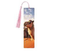 Camels Rest Desert Wooden Bookmarks 5 Pcs,Handmade Double-Sided Printed Book Marks Page Markers with Pink Tassels Book Accessories Gift for Book Lovers Women Men