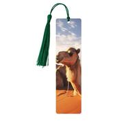 Camels Rest Desert Wooden Bookmarks 5 Pcs,Handmade Double-Sided Printed Book Marks Page Markers with Dark Green Tassels Book Accessories Gift for Book Lovers Women Men