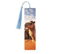 Camels Rest Desert Wooden Bookmarks 5 Pcs,Handmade Double-Sided Printed Book Marks Page Markers with Sky Blue Tassels Book Accessories Gift for Book Lovers Women Men