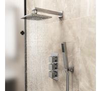 Cameo 3 Dial 2 Way Square Shower Head & Handset Set Nes Home Silver One Size