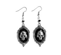 Cameo Skulll Dangle Earrings for Women Unisex Vintage Gothic Punk Skeleton Skull Drop Dangling Fish Hook Stud Earring Black Glass Beads Oval Geometric Shaped Y2K Charm Earring Jewelry
