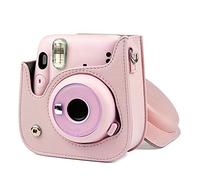 Camera Bag for Fujifilm Instax Mini 11, Vintage PU Leather Case Bag with Removable Shoulder Strap Camera Case (Pink)