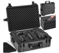 tectake® Camera Case with 35L Volume, Dust-, Water- & Impact-Resistant, 4 Foam Inserts, 4 Snap Closures, Equalising Valve & Ergonomic Carry Handle - 56 x 42 x 21 cm Hard Case for Equipment
