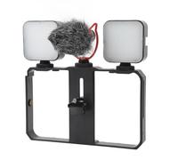 Camera Cage Live Kit, Universal Phone Video Rig Kit for Smartphone and Cameras, Phone Stabilizer Rig with Mic LED Light Side Handle, for Vlogging & Live Streaming