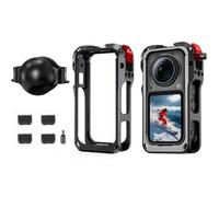 Camera Cage Protective Case for Insta360 X6, Aluminum Alloy Expansion Adapter Frame Cage Bezel with Lens Cap Cover and 4pcs Mic Wind Muff for Insta 360 X6 Action Camera Accessories